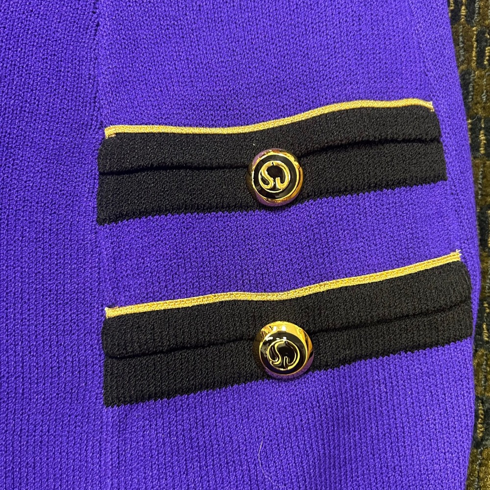 Vintage St John Collection Purple Santana Knit Logo Button Cardigan Jacket 10 - Picture 5 of 7